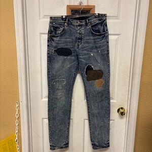 Purple Brand Mens Distressed Denim Jeans Blue Patched Men's Size 38x36 Designer
